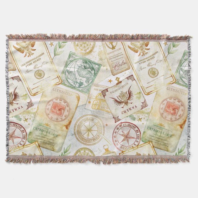 Reise-Stempel-Muster im Vintage-Stil (7) Decke (Vorderseite)