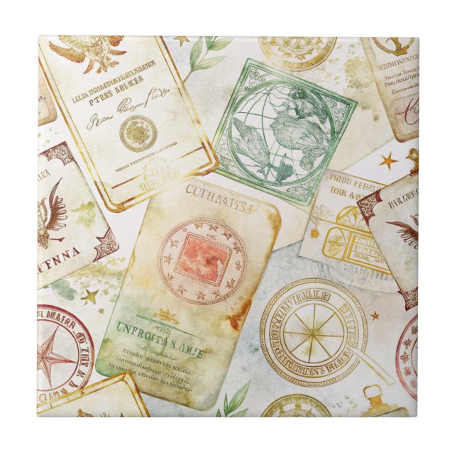 Reise-Stempel-Muster im Vintage-Stil (7) Fliese (Vorderseite)