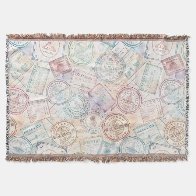 Reise-Stempel-Muster im Vintage-Stil (8) Decke (Vorderseite)