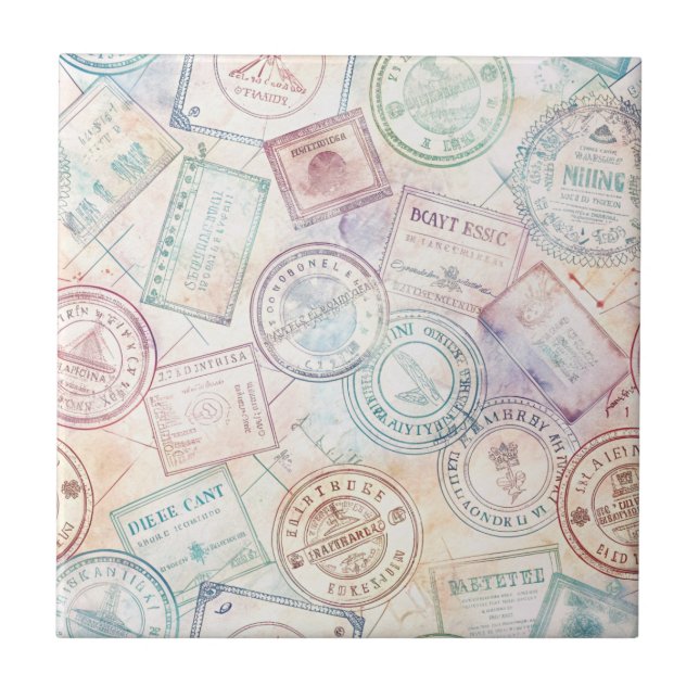 Reise-Stempel-Muster im Vintage-Stil (8) Fliese (Vorderseite)