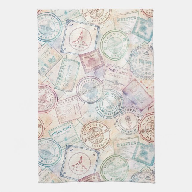 Reise-Stempel-Muster im Vintage-Stil (8) Geschirrtuch (Vertikal)