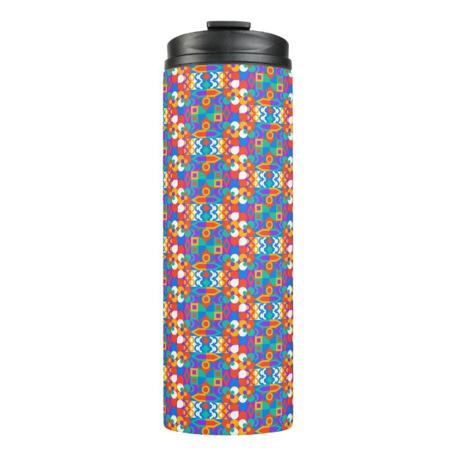 Reise-Tasse mit lebendigem geometrischem Muster Thermosbecher (Vorderseite)