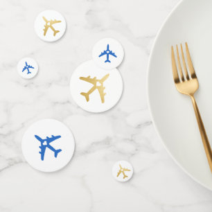 Reise Thema Gold Blau Flugzeug Romantisches Herz Konfetti