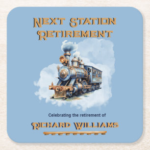 Reise-Thema Ruhestand Vintage-Zug Nächste Station Rechteckiger Pappuntersetzer