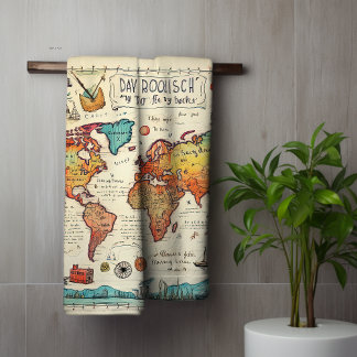 Reise themed vintage Kartenzeichnung farbenfroh Badhandtuch Set