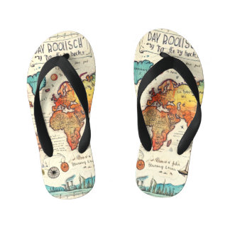 Reise-Themen-Vintage-Kartenzeichnung bunt Kinderbadesandalen