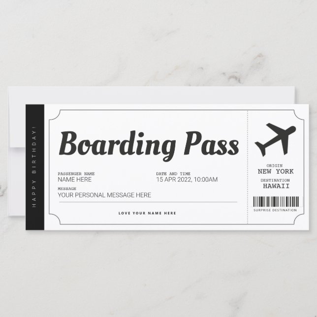 Reise-Ticket für den Boarding Überraschen (Vorderseite)