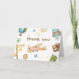 Reise um die Welt Flugzeug Baby Shower Dankeskarte