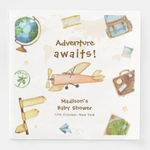 Reise um die Welt Flugzeug Baby Shower Serviette