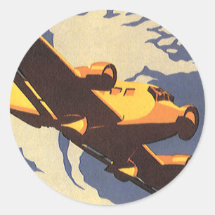 Reise und Transport im Vintage-Stil Flugzeug im Fl Runder Aufkleber