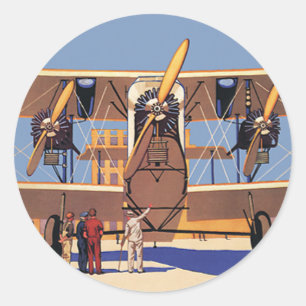 Reise und Verkehr im Vintage-Stil: Doppeldecker-Fl Runder Aufkleber