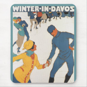 Reise Vintage, Art Deco, Winter Davos Schweiz Mousepad