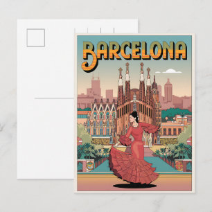 Reise Vintage Barcelona Sagrada Familia Geschenke Postkarte