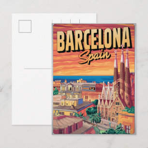 Reise-Vintage-Barcelona-Sagrada-Familia-Geschenke Postkarte