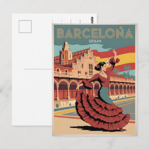 Reise vintage barcelona spanien flamenco geschenke postkarte