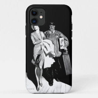 Reise-Vintage-Frau-Hoteldiener-Koffer Gepäck Mann iPhone 11 Hülle