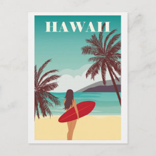 Reise Vintage Hawaii Ozean Strand Surfen Frau Postkarte
