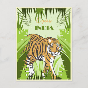 Reise Vintage India Tiger Postkarte