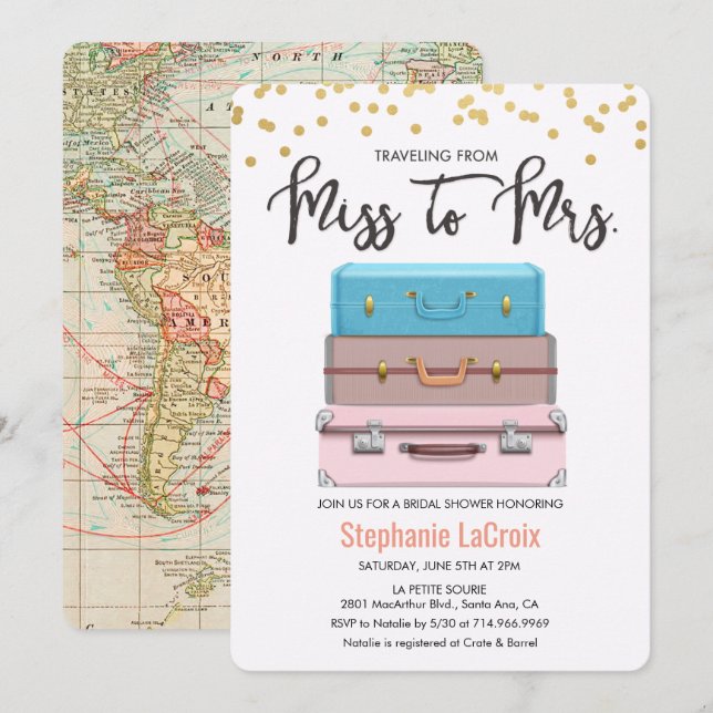 Reise von Miss nach Brautparty Invitati Einladung (Vorne/Hinten)