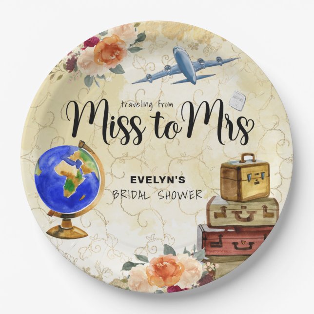 Reise von Miss nach Brautparty Pappteller (Vorderseite)