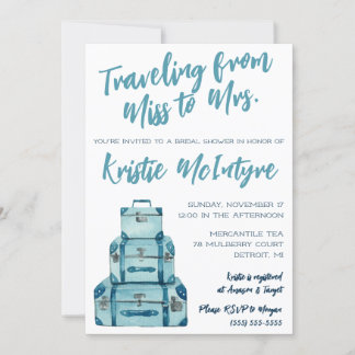 Reise von Miss zu Frau Blue Luggage Bridal Einladung