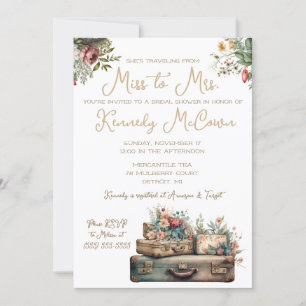Reise von Miss zu Frau Vintager Gepäck Einladung