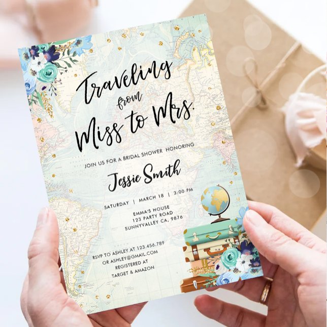 Reise von Miss zu Mrs. Adventure Brautparty Einladung (Von Creator hochgeladen)