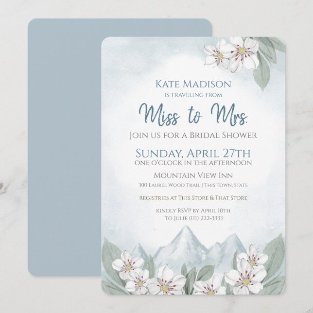Reise von Miss zu Mrs. Mountain Brautparty Einladung (Vorne/Hinten)