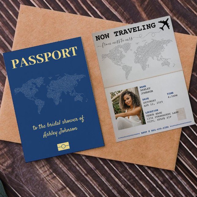 Reise von Miss zu Mrs. Passport Brautparty Einladung (Traveling From Miss to Mrs Passport Bridal Shower Invitation
)
