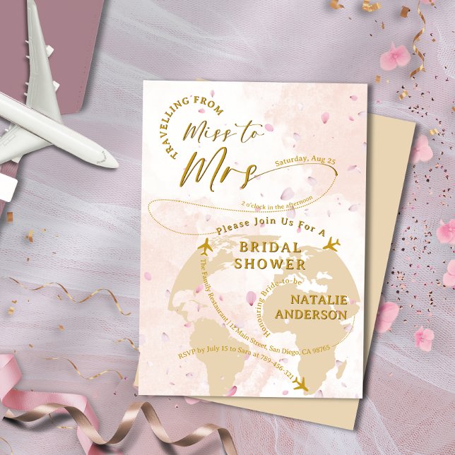 Reise von Miss zu Mrs. Petals Brautparty Einladung (Travelling From Miss to Mrs Petals Bridal Shower Invitation)