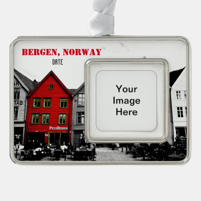 Reise-Weihnachtsverzierung Bergens Norwegen Rahmen-Ornament Silber (Vorderseite)