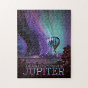 Reise-Werbeanzeige im Sci-Fi-Stil, Planet Jupiter Puzzle