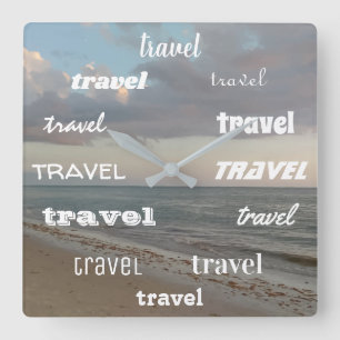 REISE Wort-Druck-Strand-Bild-Spaß Quadratische Wanduhr