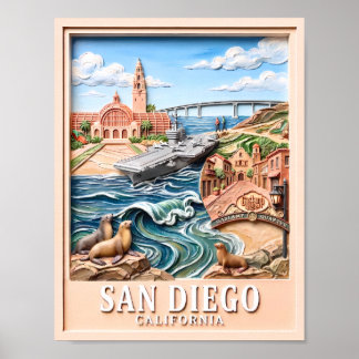 Reise zu den 3D-texturierten Wahrzeichen von San D Poster