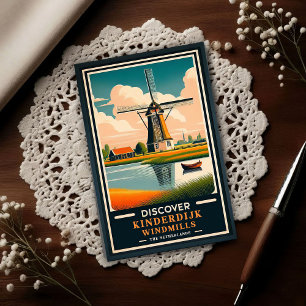 Reise zu den alten Kinderdijk-Windmühlen Postkarte