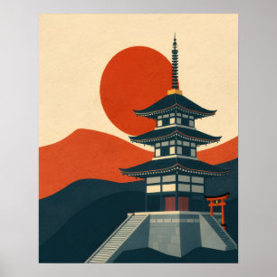 Reise zu einem alten japanischen Schrein-Pagode Poster