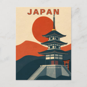 Reise zu retro-japanischen Schreinen und Pagoden Postkarte