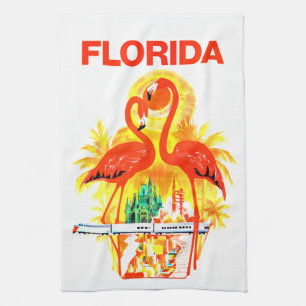 Reise zu Vintage-Florida-Flamingos Geschirrtuch