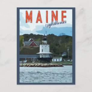 Reise zum alten Leuchtturm an der Küste von Maine Postkarte