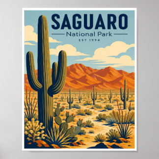 Reise zum Saguaro-Nationalpark im Vintage-Stil Poster