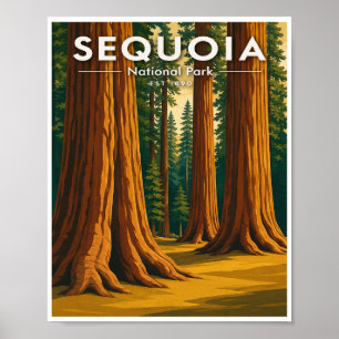 Reise zum Sequoia-Nationalpark im Vintage-Stil Poster