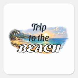 Reise zum Strand Tropisches Sonnenuntergangs-Escap Quadratischer Aufkleber