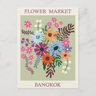 Reise zum Vintage-Blumenmarkt in Bangkok, Thailand Postkarte