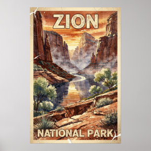 Reise zum Zion National Park im Vintage-Stil Poster