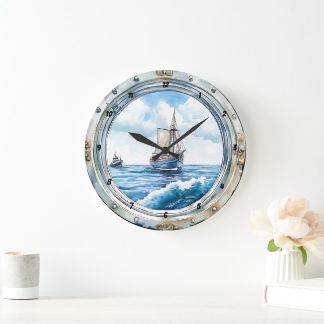 Reise zur Zeit" - Porthole Sailboat Große Wanduhr (Zuhause)