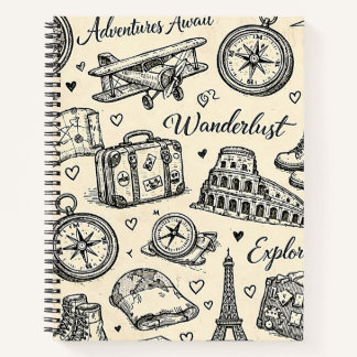 Reiseabenteuer im Vintage-Stil Nahtloses Muster Notizbuch