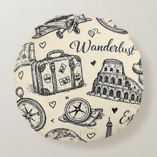 Reiseabenteuer im Vintage-Stil Nahtloses Muster Rundes Kissen