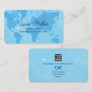 Reiseagentur-Logo Weltkarte Babyblau Visitenkarte