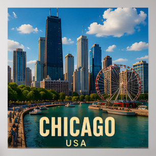 Reiseandenken Chicago Illinois Uferpromenade Poster