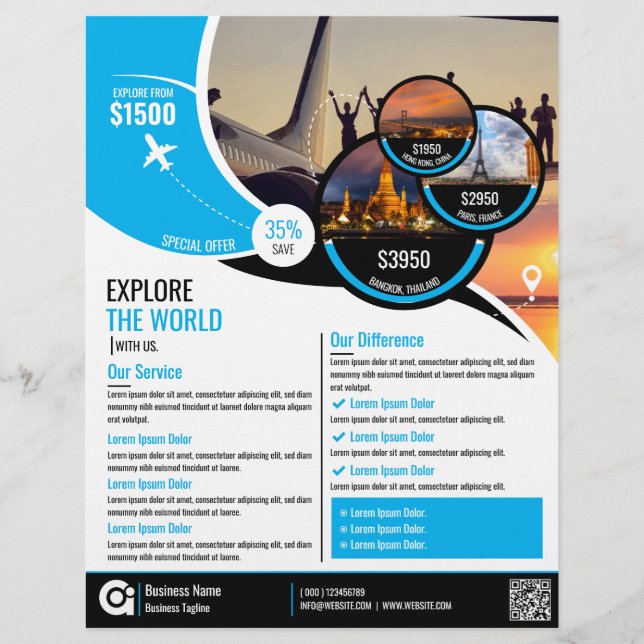 Reisebüro Flyer Blaue Vorlage (Vorne)